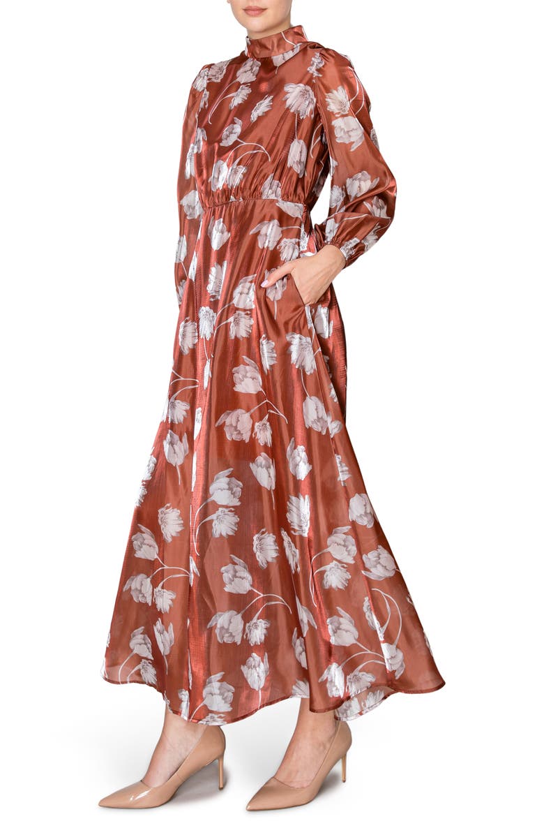MELLODAY Mock Neck Chiffon Maxi Dress, Alternate, color, 