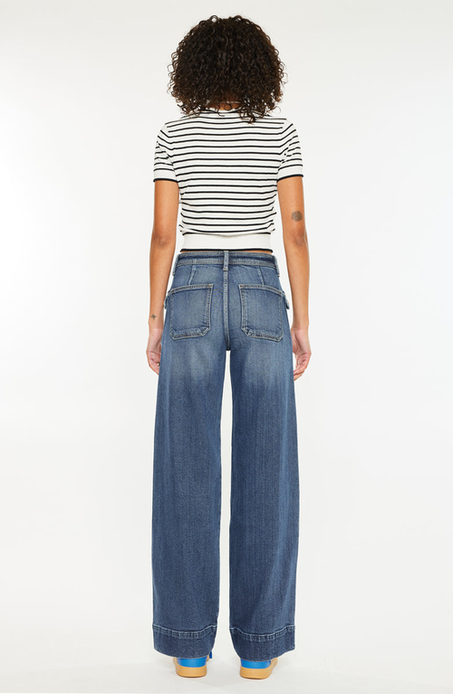 Kancan Luka High Rise Wide Leg Jeans In Dark Wash