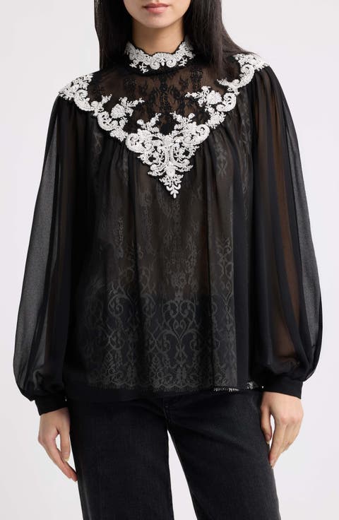 Teagan Embroidered Mock Neck Top