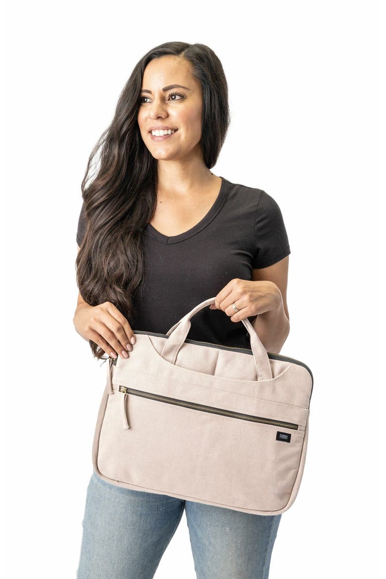 Organic Cotton Laptop Sleeve With Handles, Alternate, color, Sand Dune