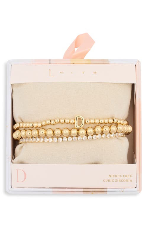 Leith 3-pack Initial Bead Bracelet In D- Clear- Gold