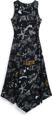 Desigual Slogan Print Asymmetric Hem Dress
