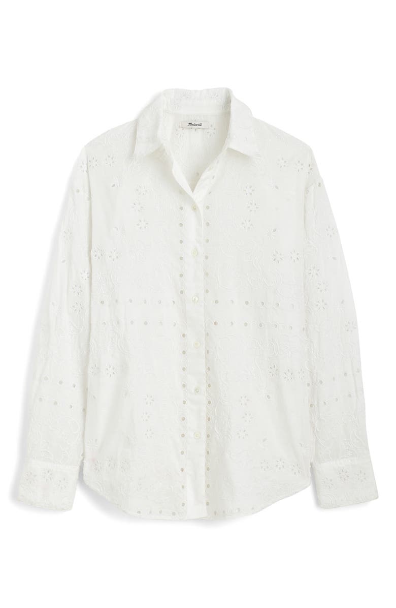 Madewell Eyelet Oversize Button-Up Shirt, Alternate, color, White