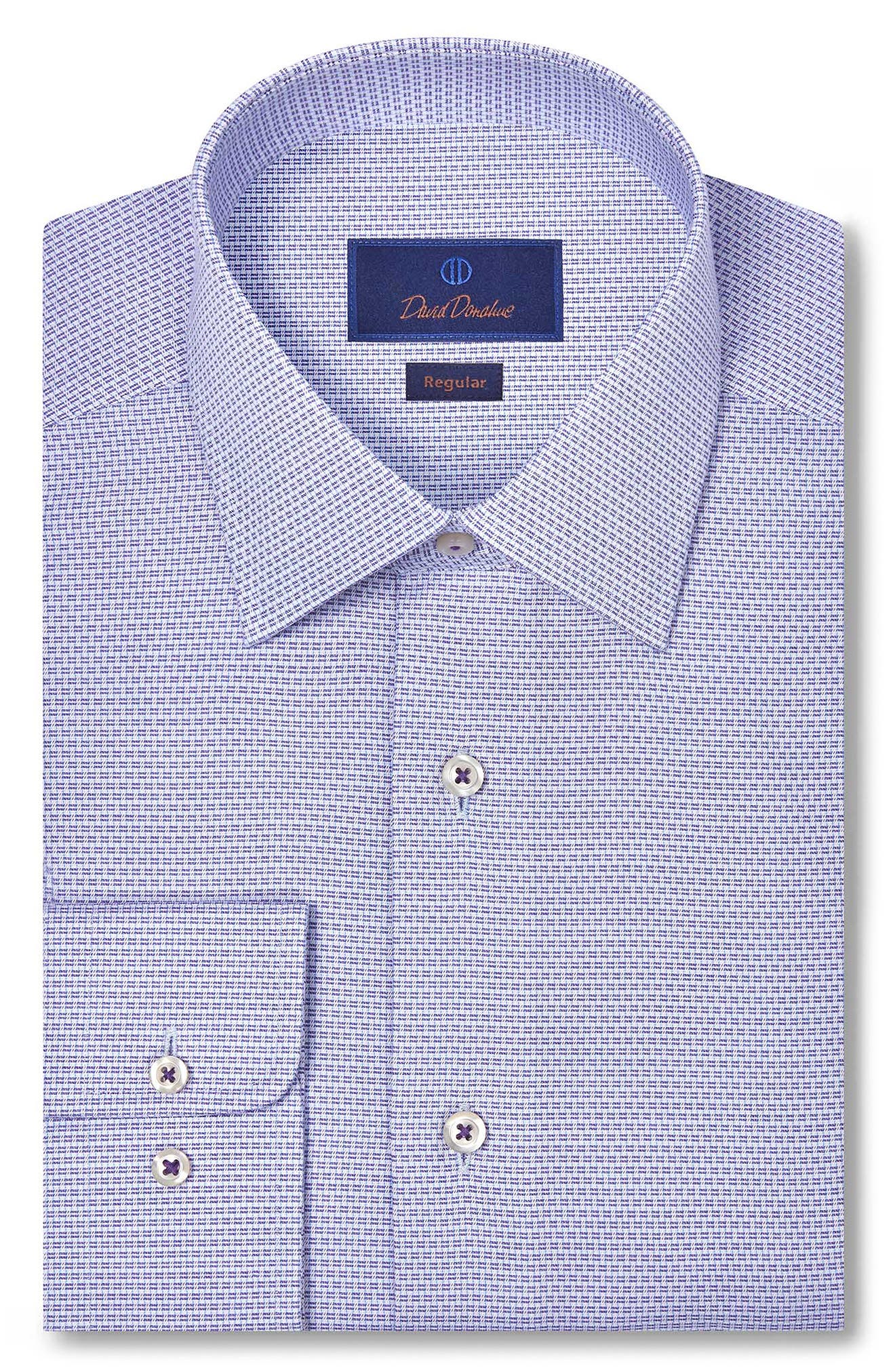 David Donahue Regular Fit Micropattern Cotton Dobby Dress Shirt