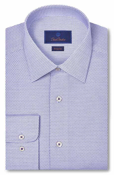 David Donahue Regular Fit Micropattern Cotton Dobby Dress Shirt