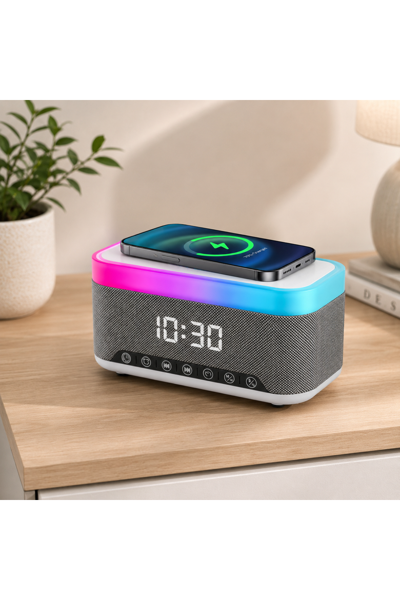 Bluetooth Alarm Clock Speaker with Wireless Charging, Alternate, color, Multicolor