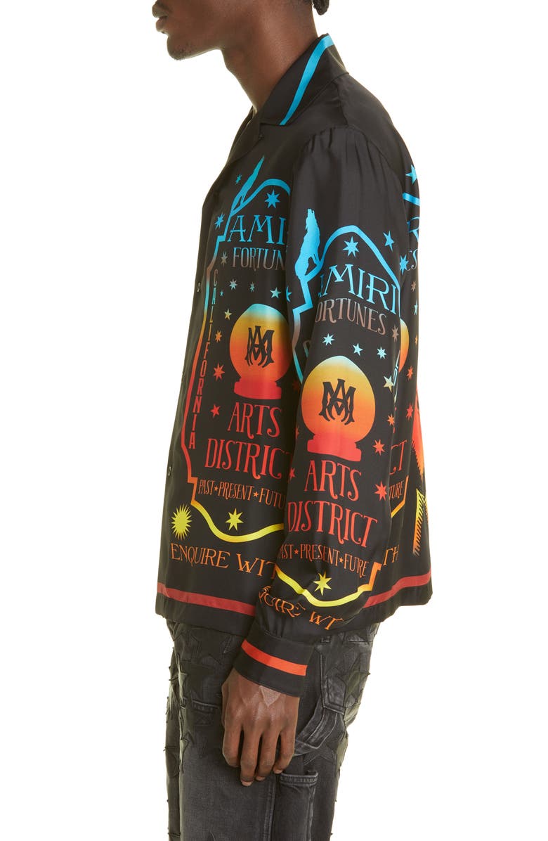 AMIRI Fortune Print Long Sleeve Silk Bowling Shirt, Alternate, color,