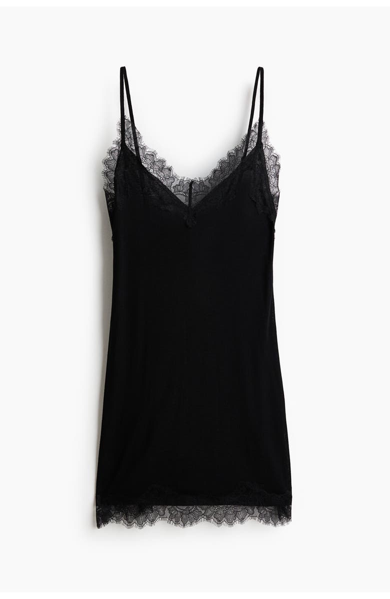 H&M Lace-trimmed nightgown, Alternate, color, Black