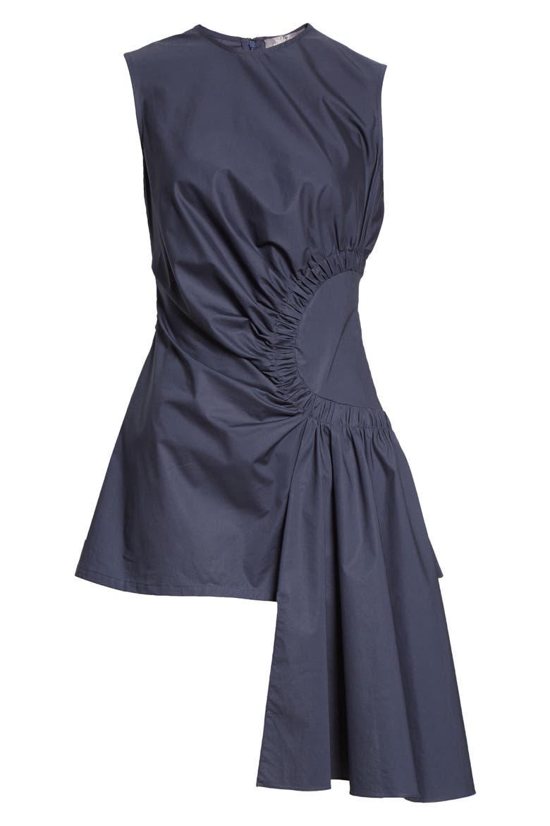 Asymmetrical Ruched Poplin Top, Alternate, color, NAVY