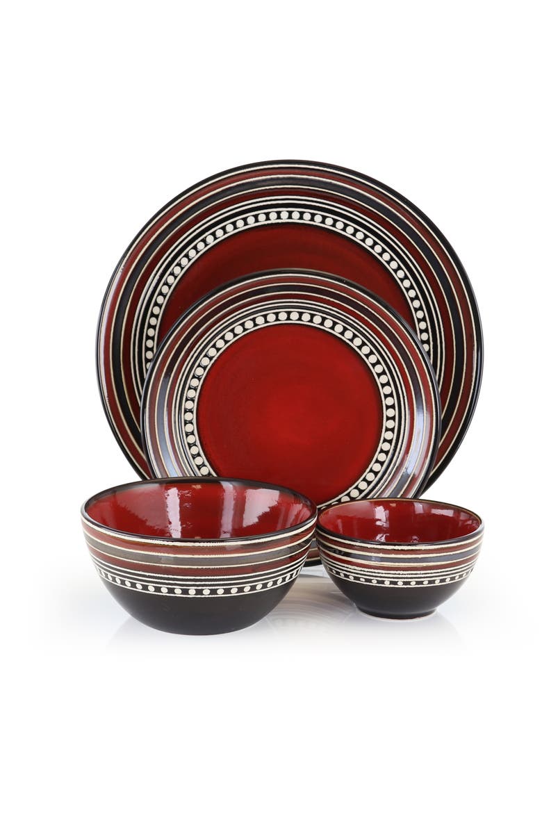 16 Piece Double Bowl Dinnerware Set - Red, Alternate, color, Red