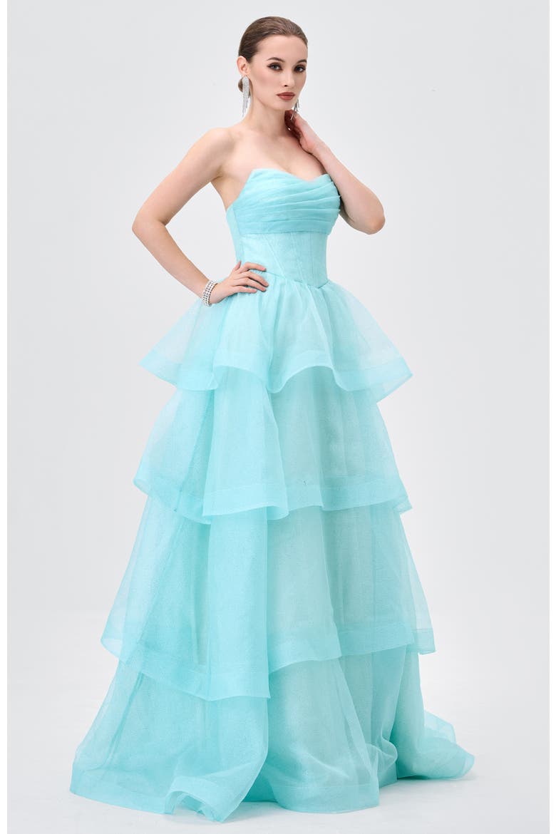 Tiff Strapless Tiered Ball Gown, Alternate, color, MINT