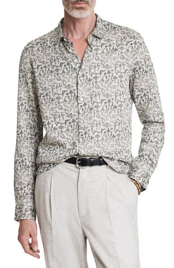 John Varvatos Ross Regular Fit Print Shirt In Gray