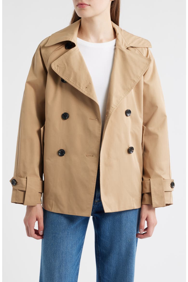 Double Breasted Short Trench Coat, Alternate, color, CAMEL
