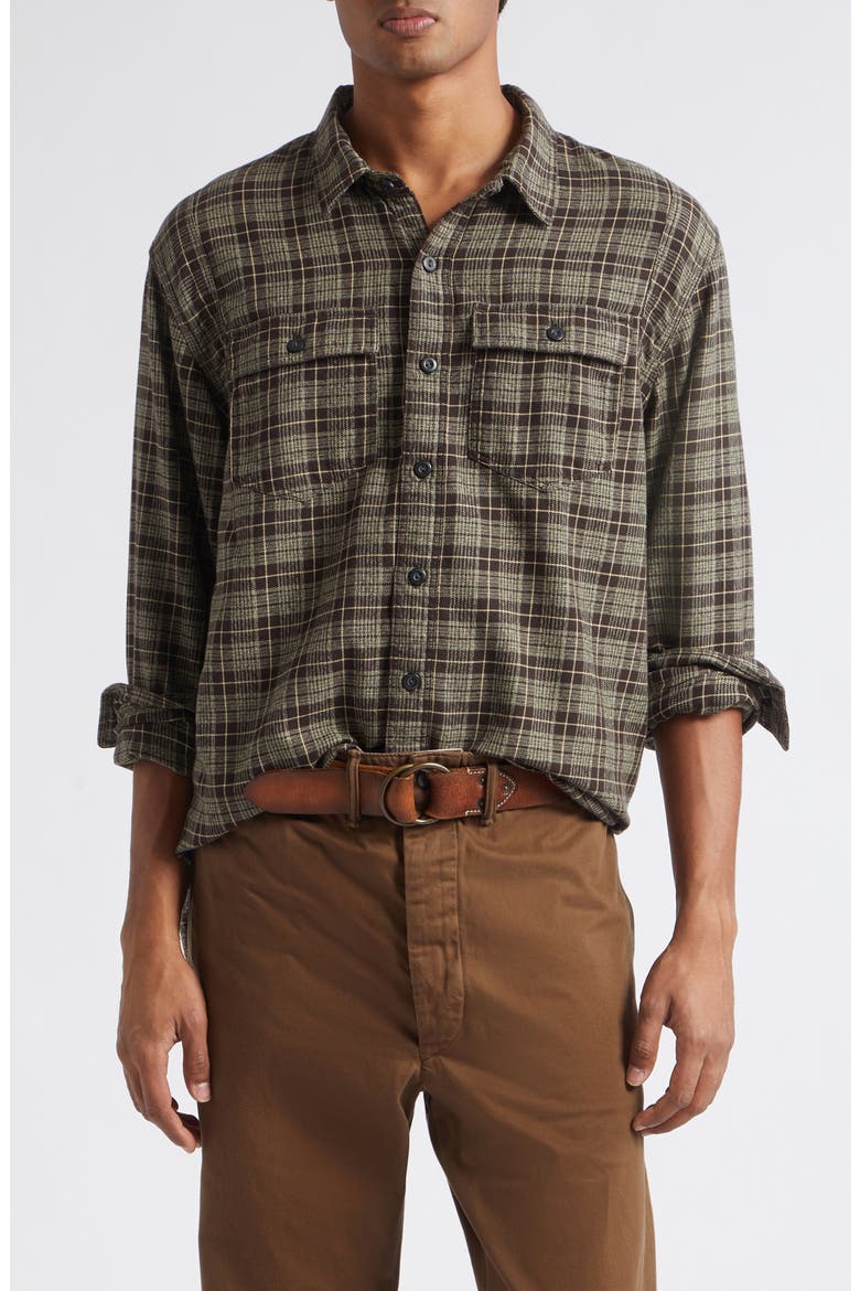 Eaton Plaid Cotton Twill Workshirt, Main, color, RL-813 GREY/ WHITE