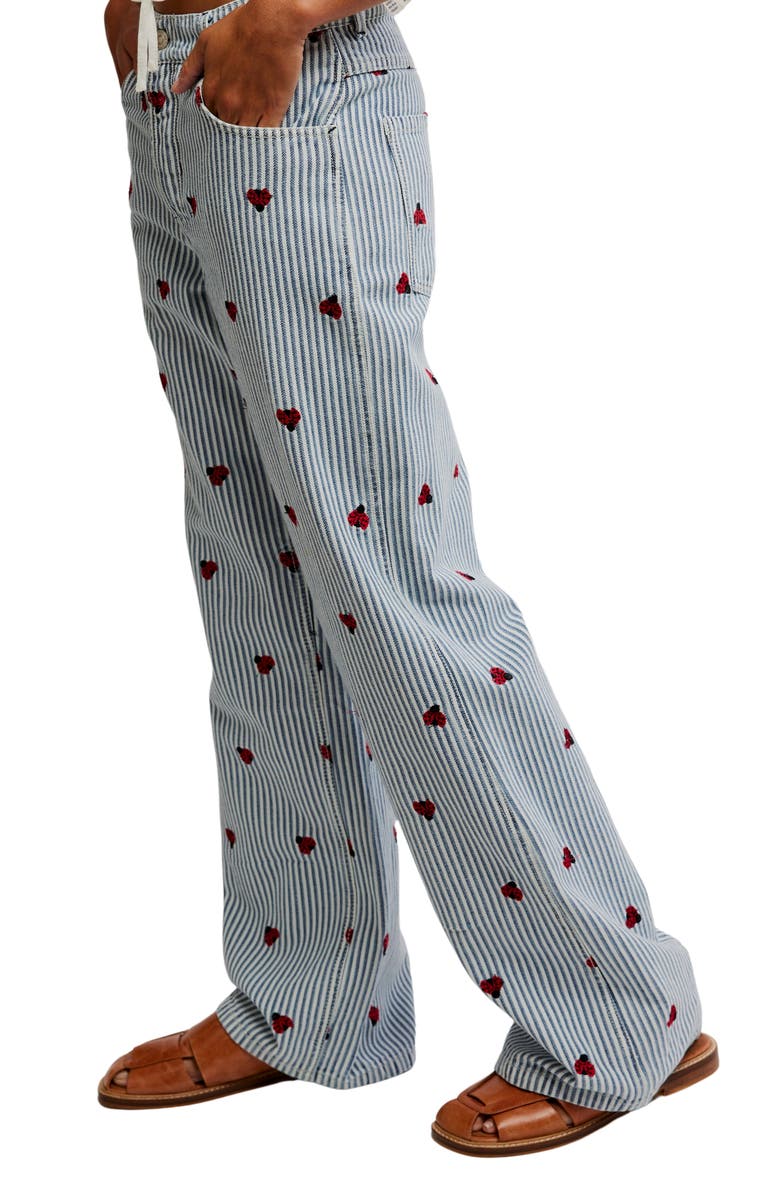 Free People Bugged Out Railroad Stripe Straight Leg Jeans, Alternate, color, Lady Luck