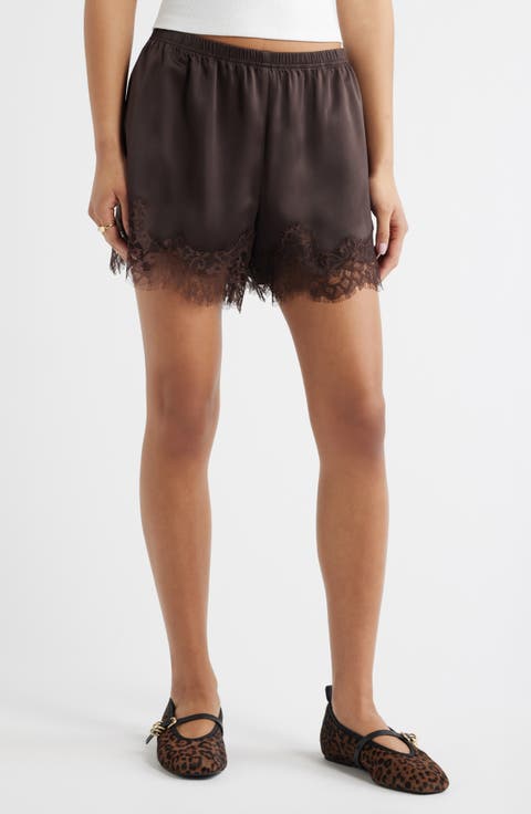 Lace Trim Satin Shorts