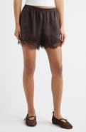 Open Edit Lace Trim Satin Shorts
