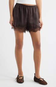 Open Edit Lace Trim Satin Shorts