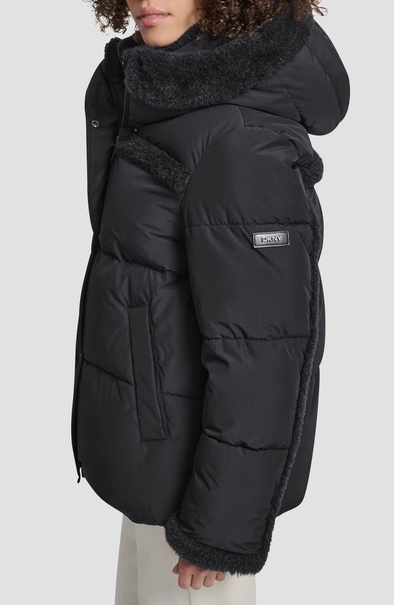 DKNY Faux Fur Spill Hooded Puffer Jacket, Alternate, color, 