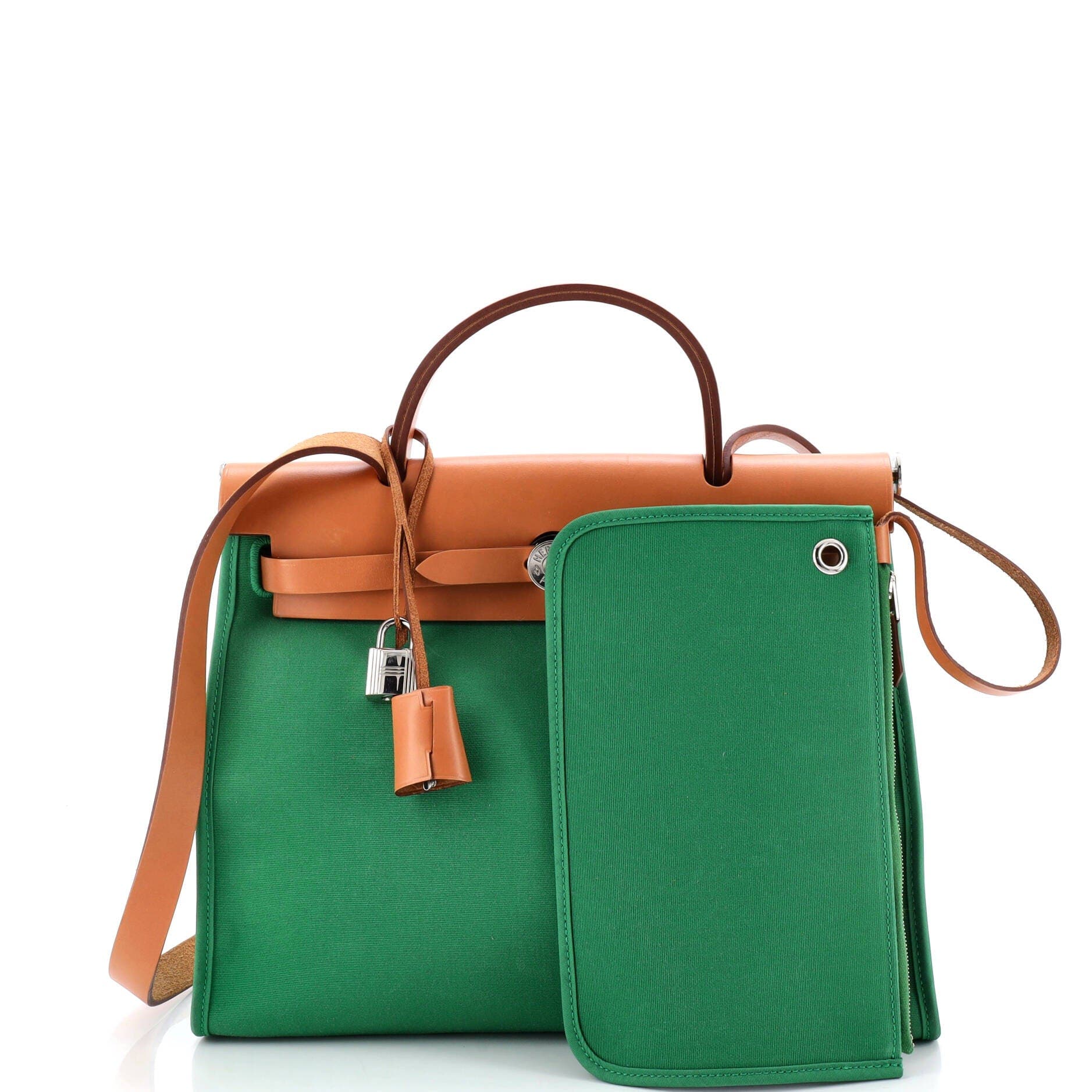 Pre-Owned Hermes Herbag Zip Leather and Toile 31, Alternate, color, Green