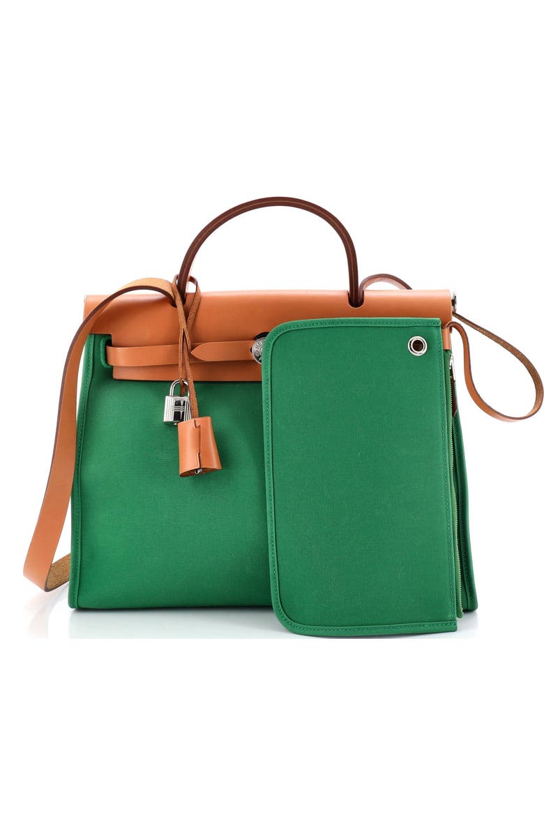Pre-Owned Hermes Herbag Zip Leather and Toile 31, Alternate, color, Green