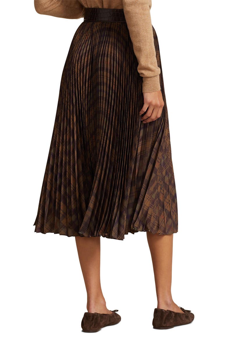 Pleated Crepe Recycled Polyester Midi Skirt, Alternate, color, 1486 YELLOW MULTI PLAID