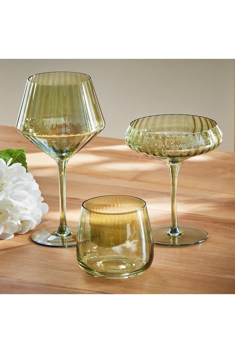 Chelsea Iridescent Optic Coupe Glass Green Glass Everyday,Spring, Alternate, color, Green