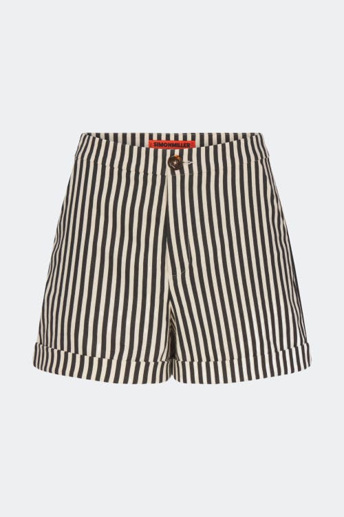 Simonmiller Como Linen Shorts In Black/macadamia Micro Stripe