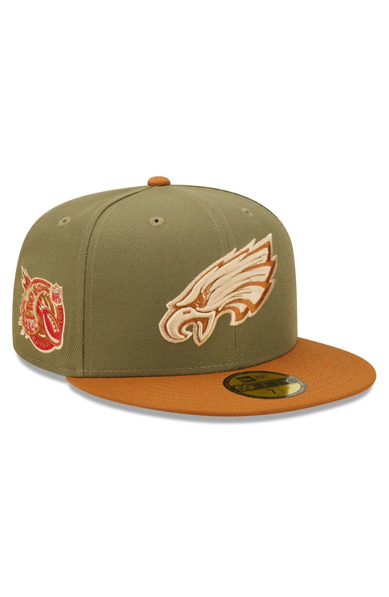New Era Men's New Era Olive/Brown Philadelphia Eagles Toasted Peanut 59FIFTY Fitted Hat, Alternate, color, 