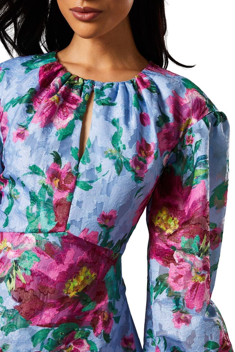 Printed Jacquard Volume Dress, Alternate, color, Blue