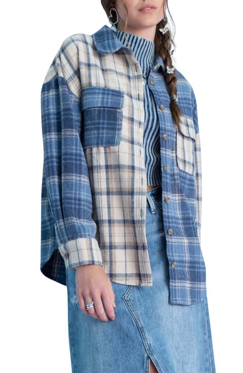 Plaid Patchwork Button-Up Shirt