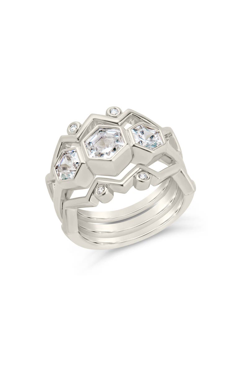 Sterling Forever Caterina Cubic Zirconia Stacking Ring, Main, color,