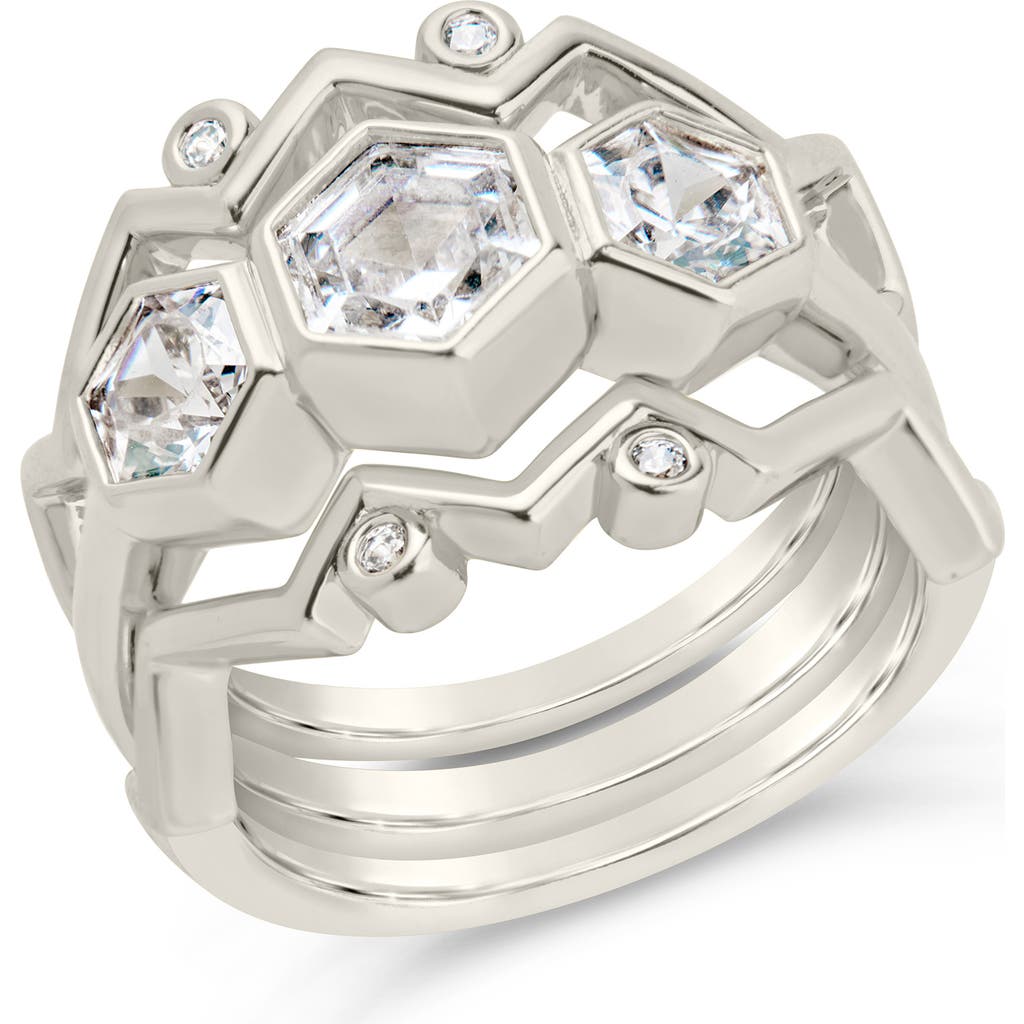 Sterling Forever Caterina Cz Stacking Ring Set Of 3 In Metallic
