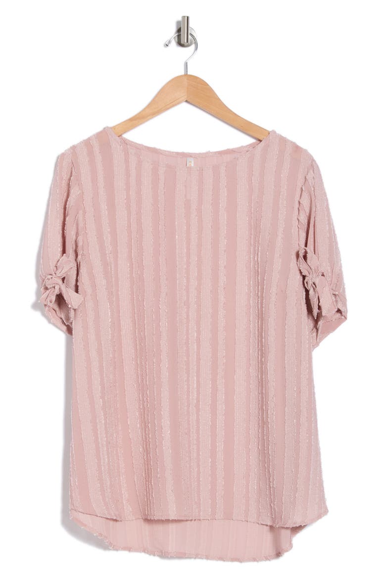 Stripe Short Sleeve Semisheer Top, Alternate, color, BLUSH