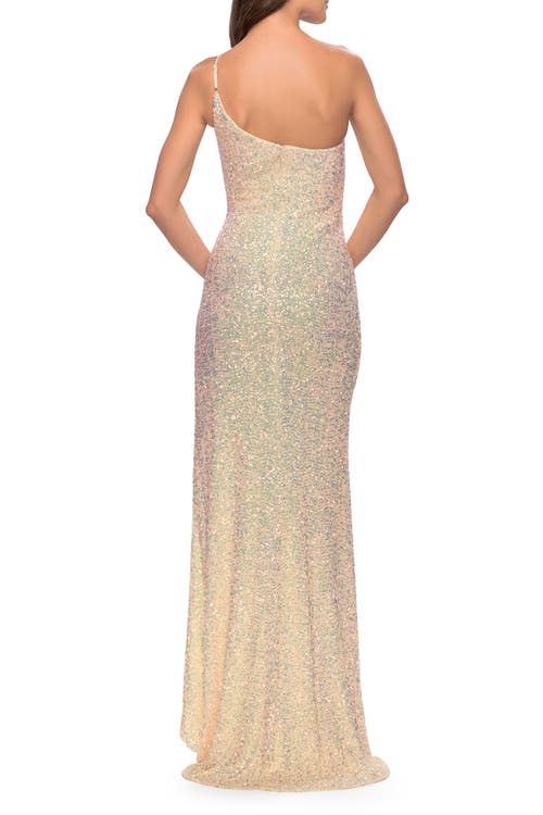 La Femme Elegant Soft Sequin One Shoulder Long Dress