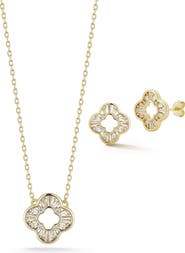 GLAZE JEWELRY Cubic Zirconia Open Clover Pendant Necklace & Stud Earrings Set