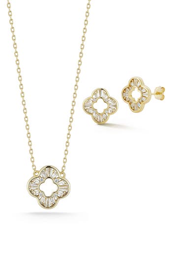 Glaze Jewelry Cubic Zirconia Open Clover Pendant Necklace & Stud Earrings Set