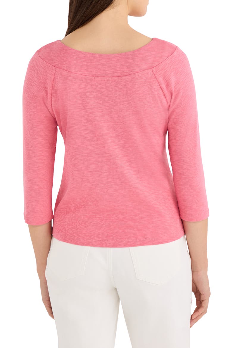 Boat Neck Three-Quarter Sleeve Cotton Blend Top, Alternate, color, RASPBERRY