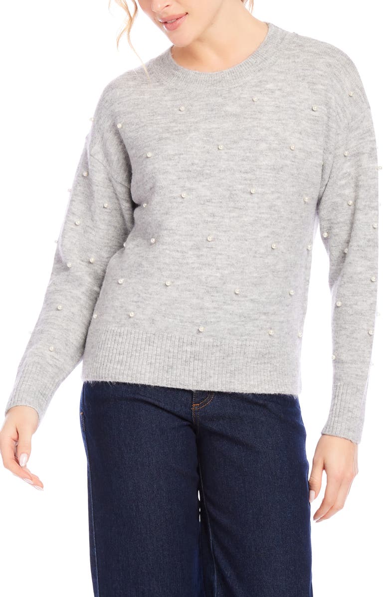 Karen Kane Faux Pearl Embellished Crewneck Sweater, Main, color, 