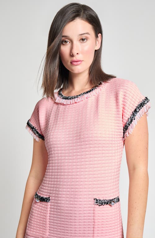 Ming Wang Modern Fit Fringe Trim Tweed Dress In Rose/white