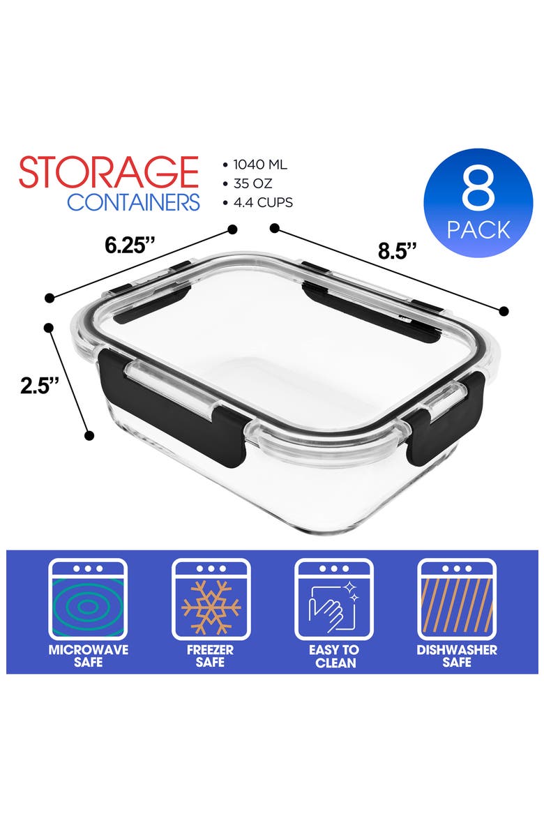 8-Pack Glass Food Prep Storage Containers, Alternate, color, CLEAR