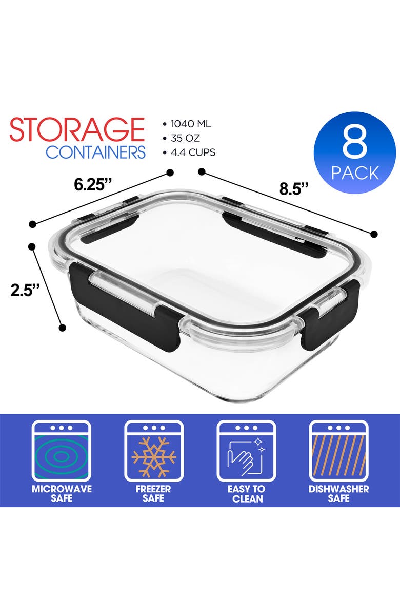 SORBUS 8-Pack Glass Food Prep Storage Containers, Alternate, color, Clear