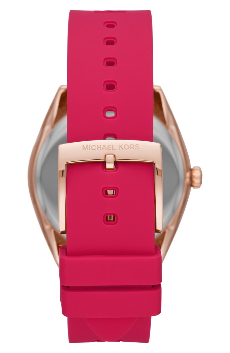Michael Kors Janelle Silicone Strap Watch, 42mm, Alternate, color, Rose Gold
