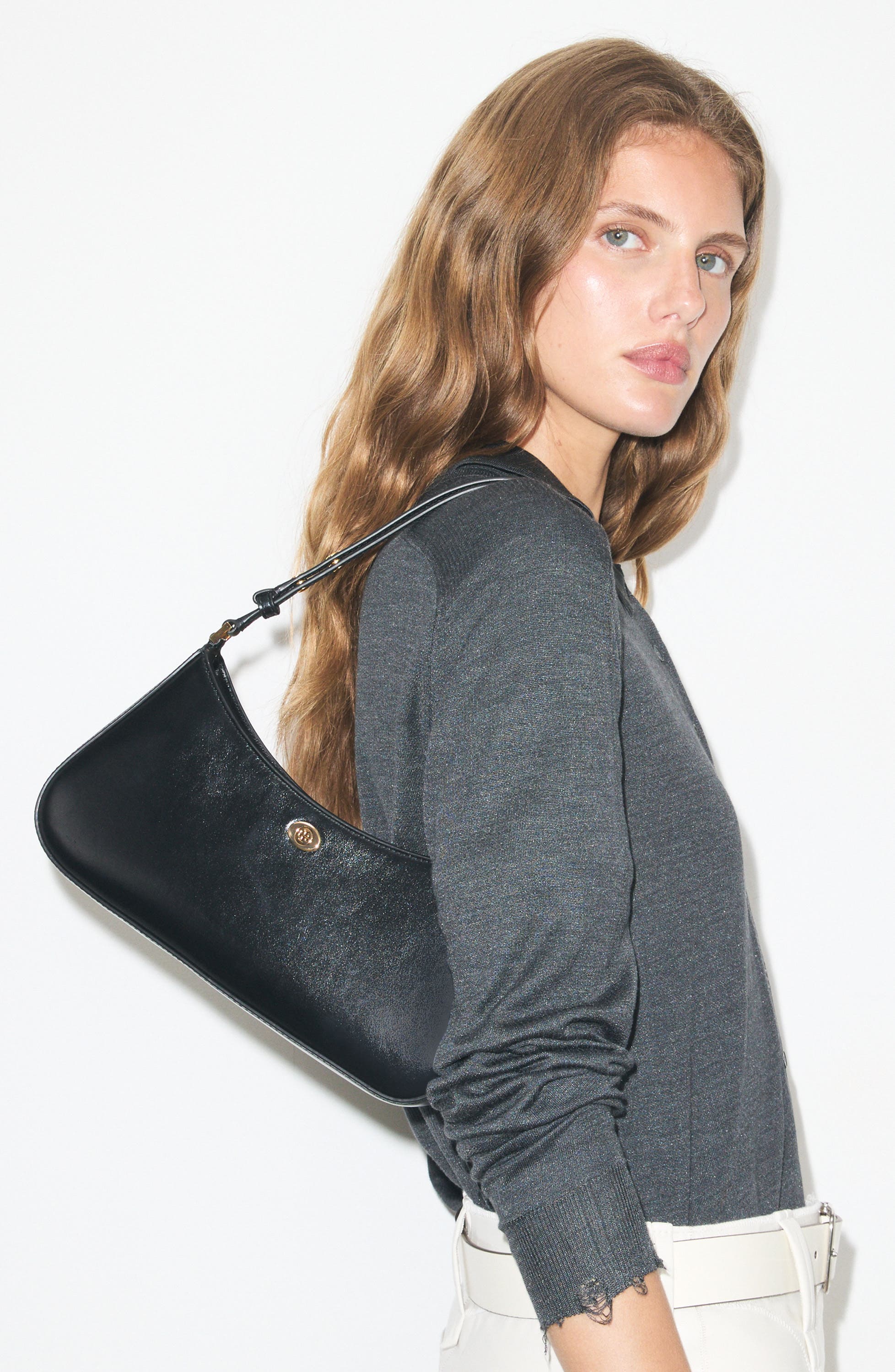 Robinson Leather Zip Top Shoulder Bag, Alternate, color, BLACK