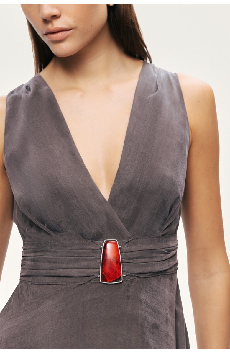 Nocturne V-Neck Sleeveless Midi Dress, Alternate, color, Anthracite