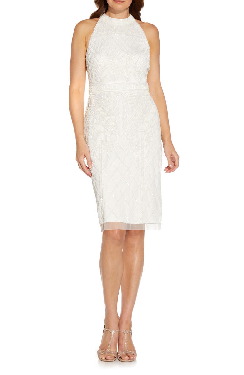 Adrianna Papell Beaded T-Back Cocktail Sheath Dress, Main, color,