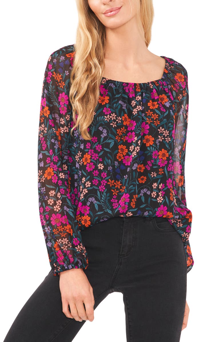 CeCe Floral Print Square Neck Blouse, Main, color, 