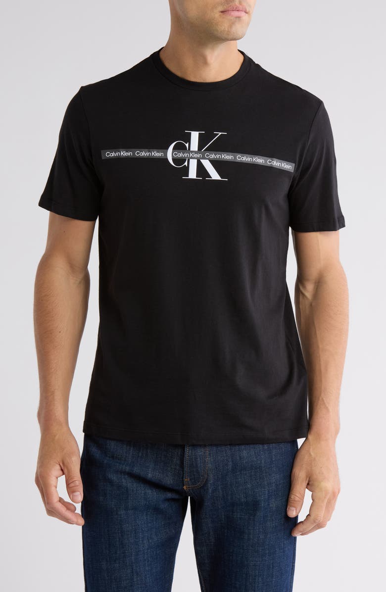 Calvin Klein Repeat Tape Layer Logo Graphic T-Shirt, Main, color, Black