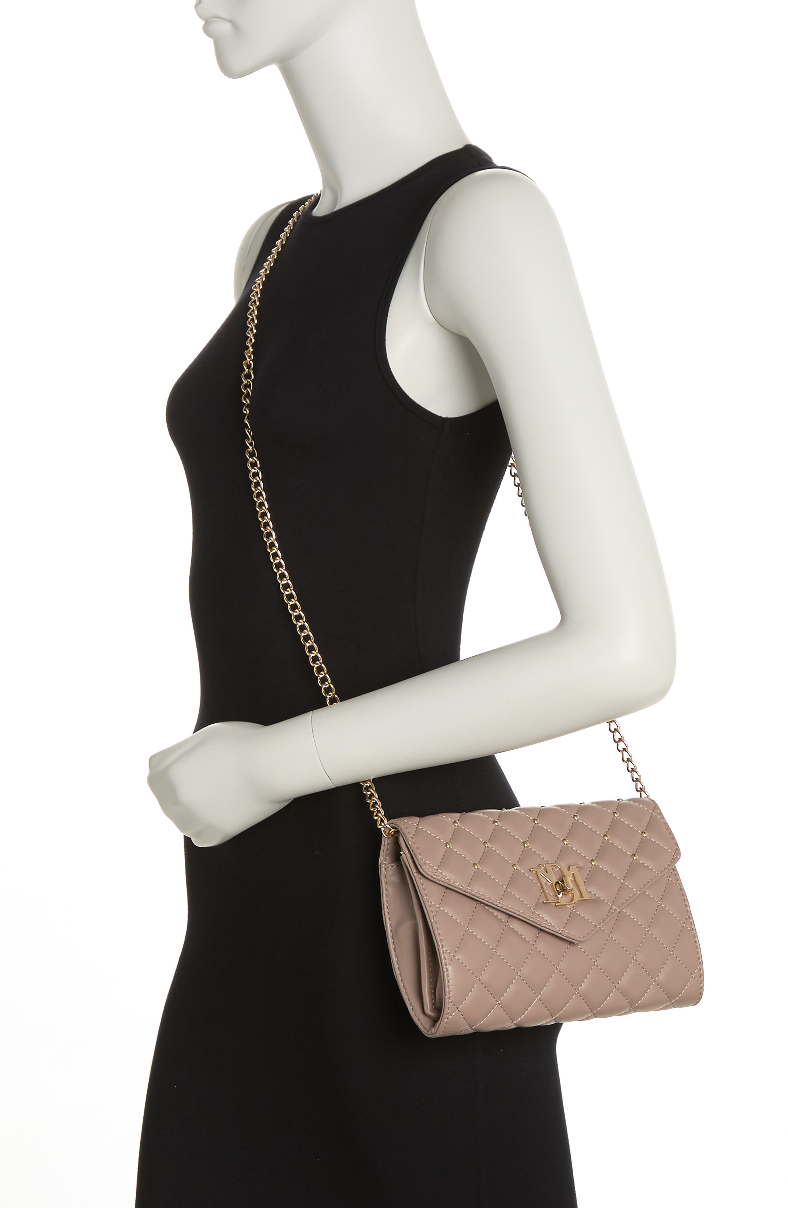 Badgley Mischka Collection Diamond Quilt Convertible Crossbody Bag, Alternate, color, Taupe