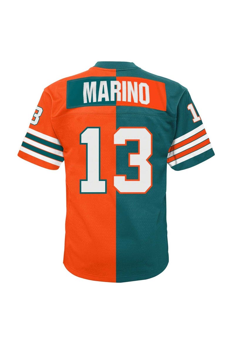 Youth Mitchell & Ness Dan Marino Aqua/Orange Miami Dolphins Split Legacy Jersey, Alternate, color, Aqua